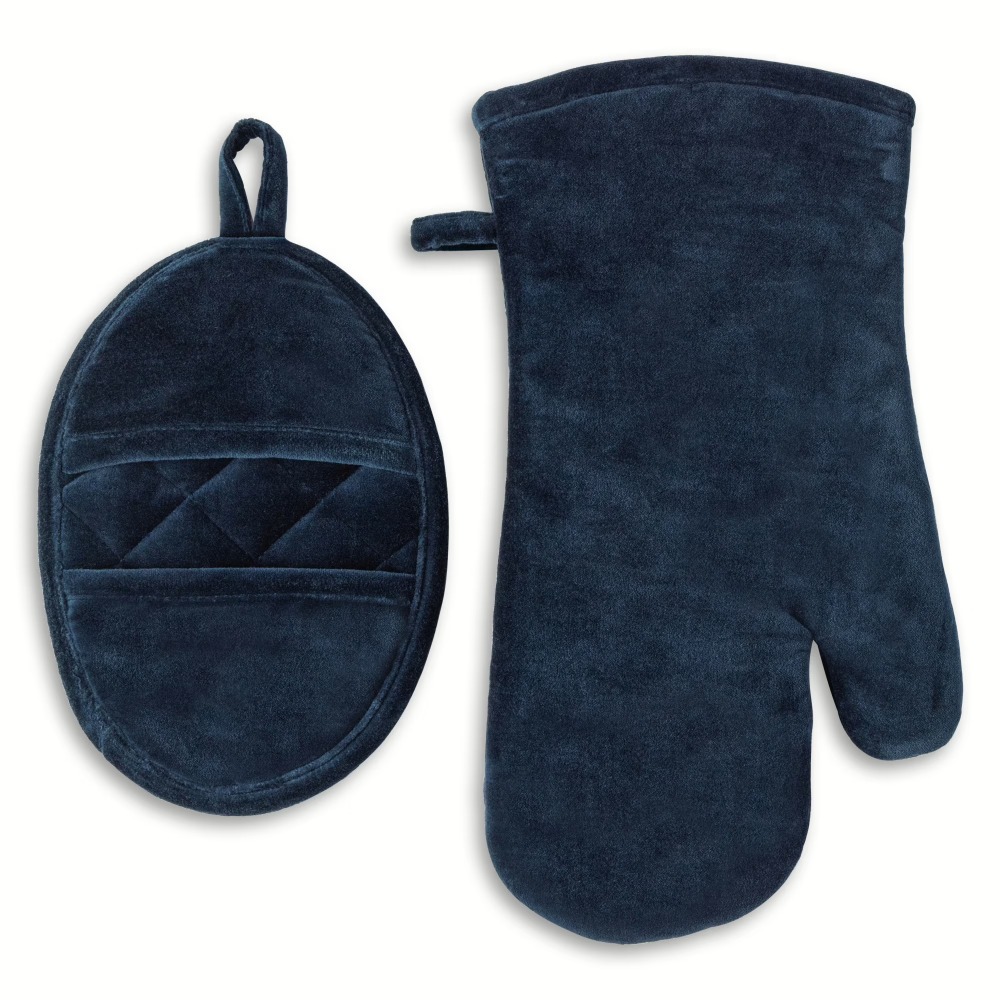 Heat Resistant Glove - Velvet Blue 2-Piece Kitchen Oven Mitt